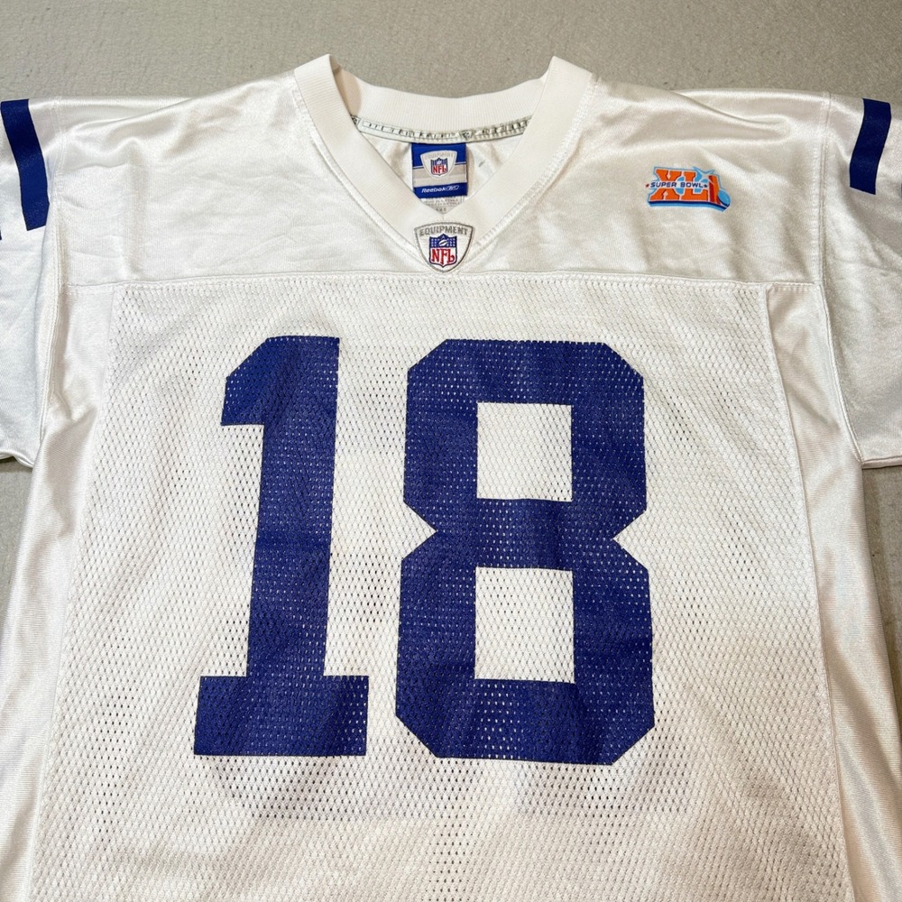 Reebok Peyton Manning Colts Jersey Mens M White Super Bowl XLI 18 NFL